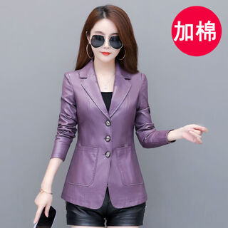 Invisible urban korean slim haining genuine leather jacket women's mid-length 2025 autumn and winter new sheepskin small suit leather jacket taro purple and cotton 2xl