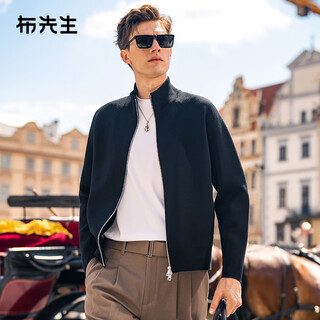 Mr. bu stand collar double zipper wool cardigan 2025 autumn raglan sleeve double pocket jacket men pt15573 piano black xl (180)
