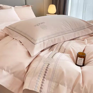 Mercury series light luxury style pure cotton four-piece set, pure cotton, simple and high-end, four-season soft bed sheet, quilt cover, home textile bedding set, camellia-pink 1.8m bed sheet, suitable for quilt core 200x230