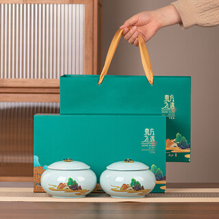 Xuancai ceramic jar tea gift box empty box longjing biluochun green tea yunnan red ceramic tea jar packaging box empty gift box oriental courtesy (porcelain jar) blue