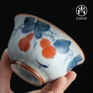 Shangyanfang ice crystal ru kiln hand-painted tea cup master cup built home office kung fu tea cup small tea cup single trumpet 1 gourd hand-painted ice crystal pressure hand cup