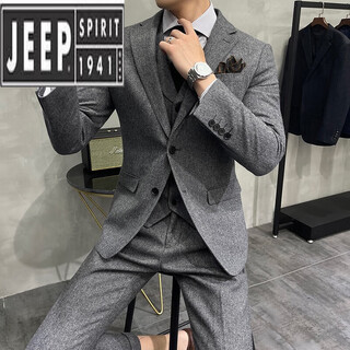 Jeep spirit suit men's wool suit three-piece formal autumn and winter thickened groom's wedding dress xf2088-1 gray (suit + trousers) m