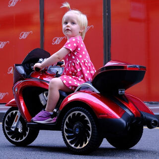 Babypure shine children's electric motorcycle three-wheeled baby toy for boys and girls that can sit on a large two-seater rechargeable battery car painted red + full function + soft seat + remote control