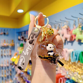 DRACO漂浮熊猫钥匙扣透明黑色入油女可爱时尚精致包包挂汽车钥匙链挂件 黑油熊猫 棒棒糖