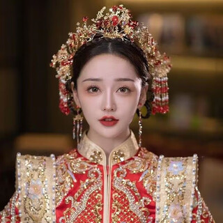 Wanbaozi bride xiuhe tiara chinese style ancient costume red phoenix crown tassel hair band back pressed xiuhe clothing accessories make the face look smaller red crown suit