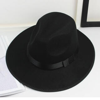 Zhong ahsi retro black big brim british jazz hat top hat men and women stage children's performance hat big brim woolen black children's style (3-6 years old 54cm)