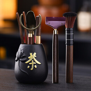 Hoi kong tea set accessories tea ceremony six gentlemen tea making three-piece set whole tea knife tea clamp needle tweezers brush kung fu tea art tools zen tea one-piece tea ceremony cylinder + buddha hand five-piece set + tea scraper