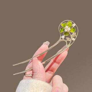 Qianla simple small fresh flower hairpin for women spring and summer new style hairpin double-insert hairpin u-shaped hairpin niche headwear green flower-u-shaped hairpin