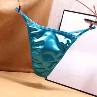 Wen shiou large size satin men's thong sexy seamless low waist hot one line solid color european and american t pants low waist triangle blue l