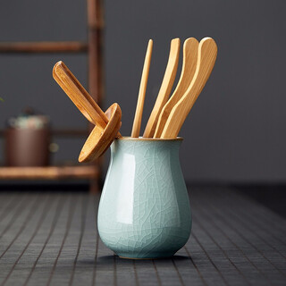 Mesni tea ceremony six gentlemen set tea set accessories ceramic black sandalwood solid wood bamboo tea colander teaspoon bamboo tweezers clamp tea needle teacup tea cylinder tea ceremony tea art with tea knife tea towel qingying ice cracking