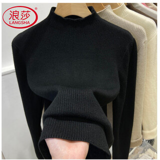 Langsha velvet bottoming shirt for women winter thickened 2025 new half turtleneck pullover warm and cold-proof inner top black