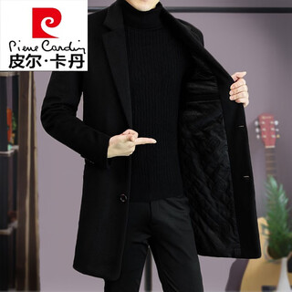 Pierre cardin windbreaker men's mid-length korean version slim fit autumn and winter thickened woolen woolen coat men's woolen coat knitted 82 black m 90-115jin jin equals 0.5 kg