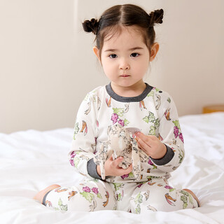 Nest designs children's pajamas set boys and girls baby stretch home clothes spring and autumn long-sleeved trousers set members only pure cotton under the vine 100 cm (recommended height 93-102cm)