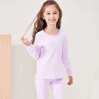 Three-shot big children's autumn clothes and autumn pants, category a, antibacterial girls' round neck long-sleeved pure cotton underwear set for teenagers, lavender 150