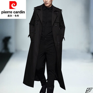 Pierre cardin spring and autumn windbreaker men's long over-the-knee chinese style handsome korean style plus fat plus size fat man coat coat trend black autumn and winter style s