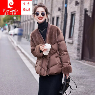 Pierre cardin mink fur national style down jacket women's short 2025 winter new chinese jacquard warm white duck down jacket brown l