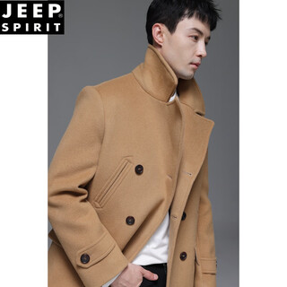 Jeep spirit autumn and winter thickened classic retro british woolen coat pea coat double-breasted slim lapel woolen coat for men camel s