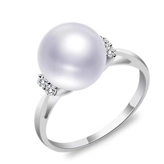Xuanshi tahitian mother-of-pearl black pearl ring hand decoration natural seawater pearl round 925 silver ring women's simple 10m 10mm-11mm white
