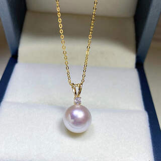 Erli natural seawater pearl pendant single 18k gold exquisite year of the rabbit ear sweater chain round strong light japanese seawater akoya pendant + 18k gold chain 8-8.5mm