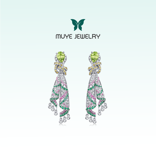 Muye muye same style natural colored gemstone peridot earrings silk earrings original design silk earrings