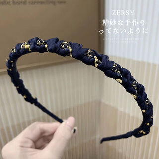 Qijitu headband 2024 new korean style high-end fabric rhinestone headband fine pressure hairpin hairpin hairpin navy blue