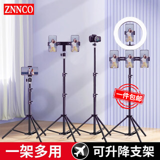 ZNNCO ZNNCO手机直播支架落地美颜补光灯三脚架网课考研抖音快手短视频拍摄录制设备网红主播自拍杆神器 2.1m支架+26cm美颜灯+360°云台+单机位 2.1米支架自由升降