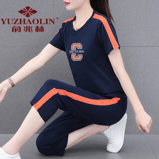 
Yu Zhaolin's mother is wearing cotton sportswear suit for women in summer 2024 new middle-aged summer casual short-sleeved cropped pants two royal blue cropped pants [687 models] M (recommended 80-95 Jin [Jin equals 0.5 kg])