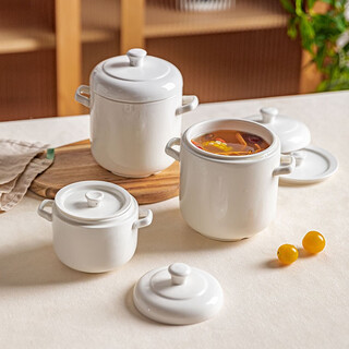 Modern housewife ceramic two-ear water-proof stew pot household stew bowl steamed egg stew pot small crock pot household stew pot small soup cup healthy underglaze color double lid steamed egg stew bowl 350ml