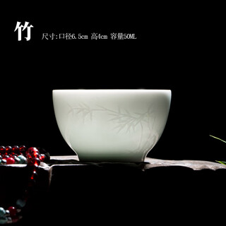 Jingdezhen handmade shadow celadon master cup single cup home carved ceramic kung fu tea set orchid tea cup bamboo style (50ml) made in jingdezhen