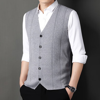 Telangdu wool vest men's spring, autumn and winter thin waistcoat middle-aged and elderly vest vest sleeveless v-neck sweater knitted bottoming shirt 2119 light gray 175