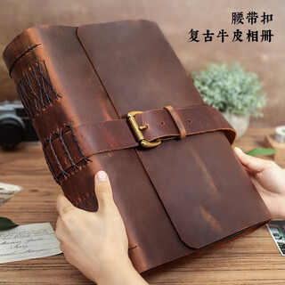 一本时光相册本家庭大容量复古真皮diy手工宝宝成长影集结婚老照片纪念5寸 黑卡+隔页（隔页是每三张有两张）