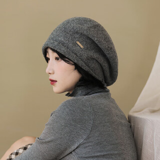 Mismemo pullover beret women's autumn and winter ear protection warm hat big head net red wool knitted pile hat frosted gray one size
