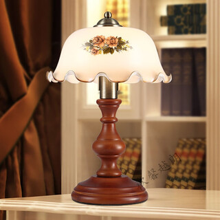 【轻奢高端】创意复古婚房卧室床头柜灯中式温馨古典老上海实木玻璃装饰小台灯时尚美观高端大气经久耐用 红木色+双色LED 按钮开关