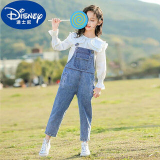 Disney girls denim overalls 2025 new 10-year-old korean style pants spring and autumn style children's autumn suit blue overalls 170 cm recommended for 14-15 years old