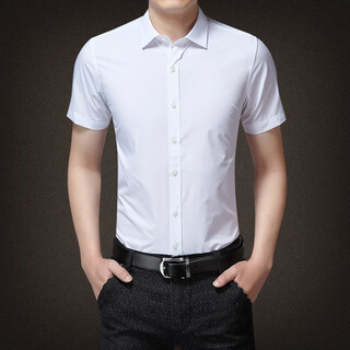 Baomingli shirt men's summer thin men's business casual solid color iron-free short-sleeved slim professional formal work clothes shirt white 2xl