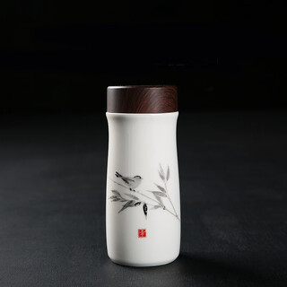 Veechan ceramic liner thermos cup double-layer pure ceramic cup household tea cup company business gift custom logo water cup xishangzhidou (wood grain cover)