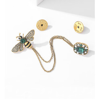 Duti little bee tassel brooch retro personalized chain emerald gem corsage collar pin suit jacket pin accessories green