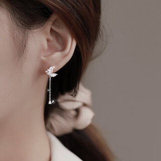 Su shiliu butterfly tassel earrings for women 999 pure silver earrings temperament earrings silver jewelry birthday gift for girlfriend and wife pure silver butterfly earrings