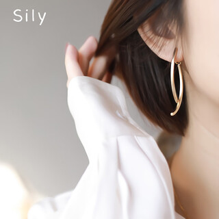 Sili long slim earrings, matte gold ear clips, temperament-free, high-end, niche design, metal commuting style earrings, matte gold, mosquito coil disc ear clips, a pair