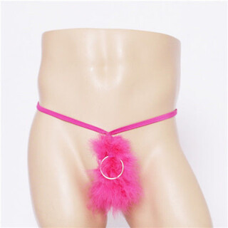 Men's sexy underwear european and american men's thong sexy temptation fluffy hoop transparent lace underwear low personality rose red