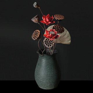 Aiman dried lotus flower bouquet lotus lotus real flower zen style air-dried chinese flower arrangement living room decoration ornaments to attract wealth set of 12 (with jar)