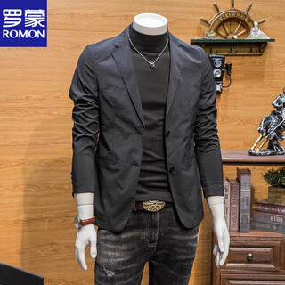 Romon autumn and winter suit jacket men's korean version slim youth solid color single suit top trendy autumn casual small suit jacket black suit/blazer men/suit suit xl 130-150jin jin equals 0.5 kg