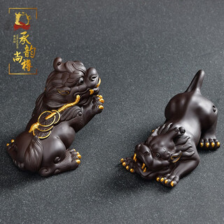 Chengyun shangzun (vhunszon) purple sand tea pet, painted gold pixiu, tea toy ornaments, tea tray, tea table, tea set, personalized color change, can support a pair of tea ceremony accessories, painted gold pixiu to attract wealth