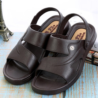 Pull back shanghai pull back sandals men's simple summer casual daily work two-wear soft breathable beach sandals pull back 3888/brown 42
