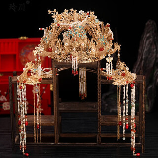 Lingchuan chaoxian new chinese style retro tang dynasty ming dynasty hanfu phoenix crown set dragon and phoenix gown and phoenix crown hairpin hairpin accessories headdress + earrings pin style