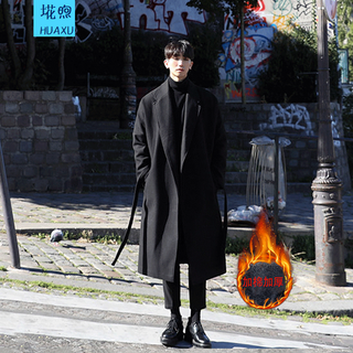 Men's mid-length autumn and winter woolen coat, windproof, thick and warm men's coat, men's winter coat, cape over the knee, fk12 black regular style (belt style) l (recommended weight 110-120)