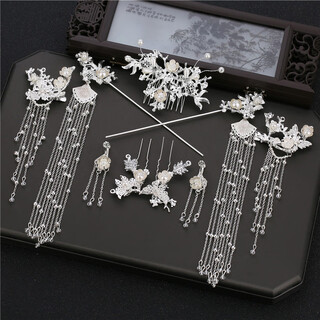 Hanfu hair crown, women's ancient style headwear, full set of ancient costumes, fairy style, tassels, rocking wig hairpin, style 1, platinum ear clip style