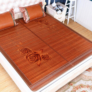 缘爱新款夏季大包边加厚碳化双面折叠竹席学生宿舍0.9/1.2/1.5/1.8/2.0席子竹凉席 玫瑰花款含枕套 1.8x2米