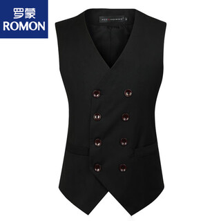 Romon handsome british v-neck vest double-breasted men's slim vest formal casual spring and autumn suit pony clip temperament black-double-breasted burgundy button s (suitable for 100 jin jin equal to within 0.5 kg)