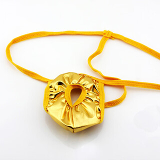 Men's sexy underwear, thong, transparent opening t-pants with holes, open crotch, no need to take off, passionate couple's intercourse, teasing sex toys, sm perverted role-playing underwear, gold, one size fits all (64-88cm)